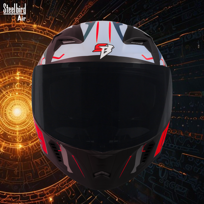 Steelbird SBA-20 04 ISI Certified Flip-Up Graphic Helmet for Men and Women with Inner Chrome Sun Shield .(Glossy Black Red with Smoke Visor).