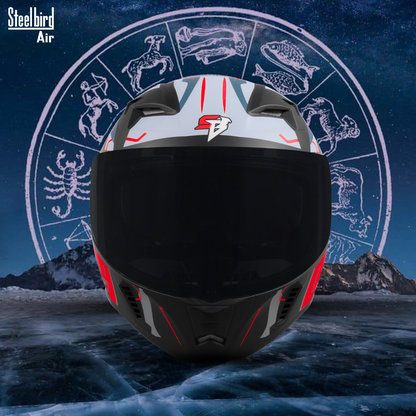 Steelbird SBA-20 02 ISI Certified Flip-Up Graphic Helmet for Men and Women with Inner Chrome Sun Shield .(Glossy Black Red with Smoke Visor).