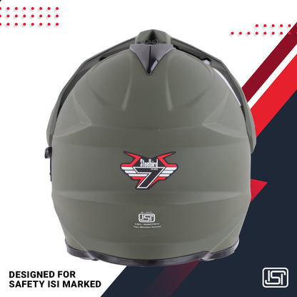 Steelbird GT Off Road ISI Certified Motocross Double Visor Full Face Helmet Outer Clear Visor and Inner Smoke Sun Shield.Matt Battle Green