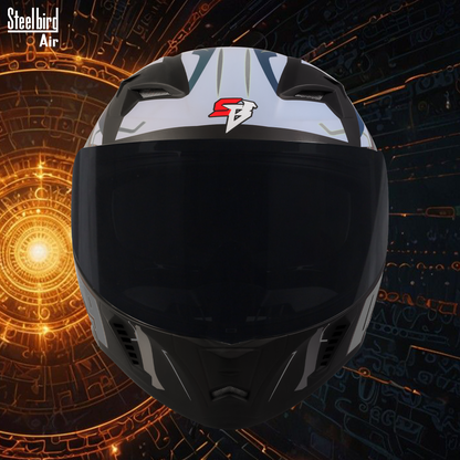 Steelbird SBA-20 04 ISI Certified Flip-Up Graphic Helmet for Men and Women with Inner Chrome Sun Shield .(Glossy Black Grey with Smoke Visor).
