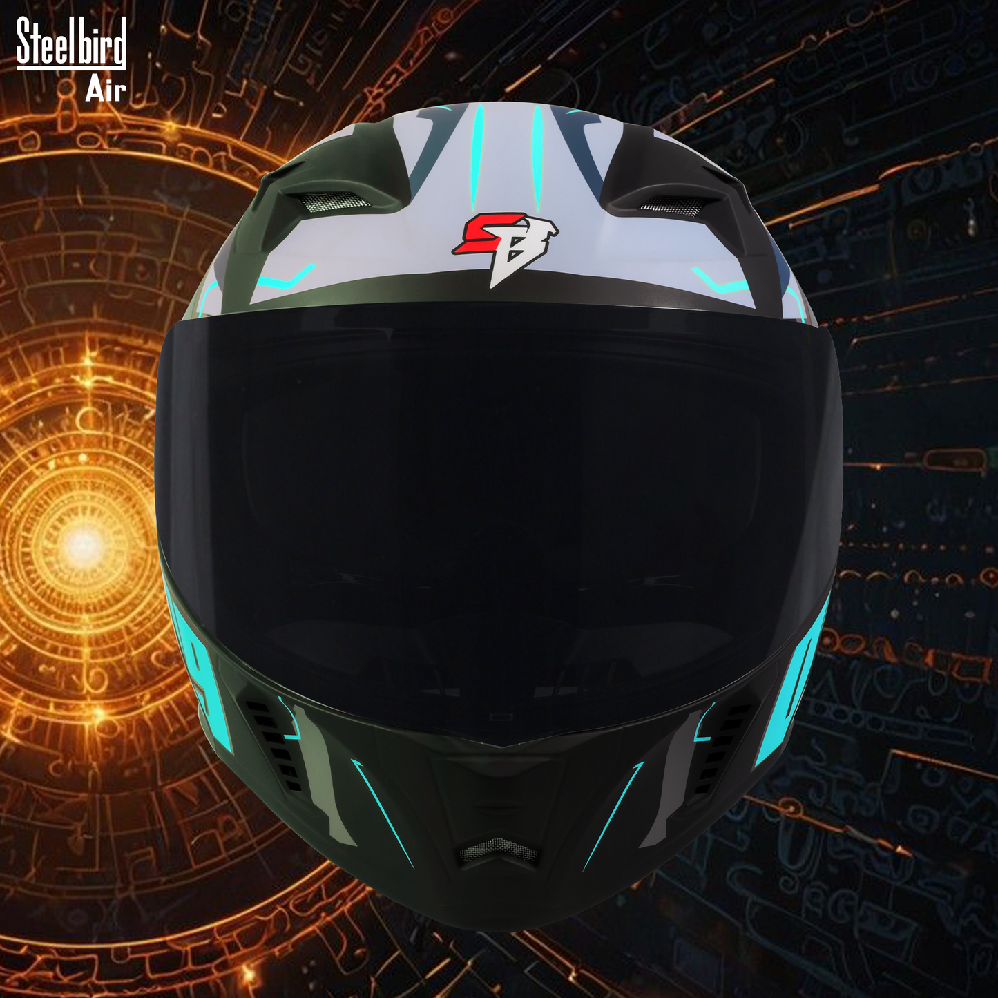 Steelbird SBA-20 04 ISI Certified Flip-Up Graphic Helmet for Men and Women with Inner Chrome Sun Shield. (Glossy Black Jazz Blue with Smoke Visor)