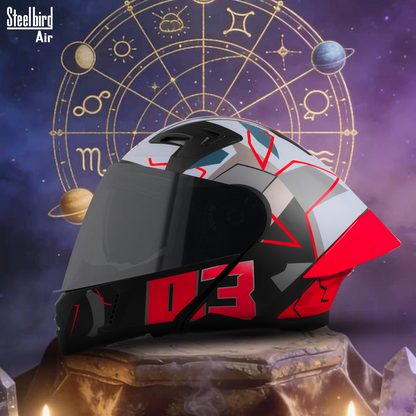 Steelbird SBA-20 03 ISI Certified Flip-Up Graphic Helmet for Men and Women with Inner Chrome Sun Shield .(Glossy Black Red with Smoke Visor).