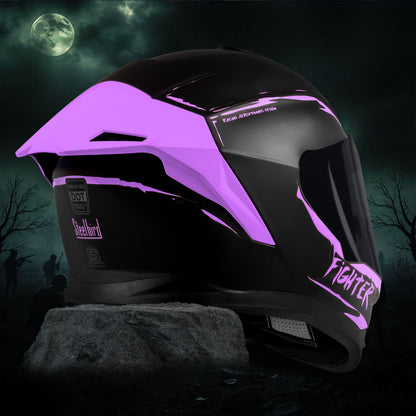 Steelbird SBH-57 Fighter F2 Graphic Helmet ISI and DOT Certified Full Face Helmet for Men with Inner Silver Sun Shield (Glossy Black Voilet)