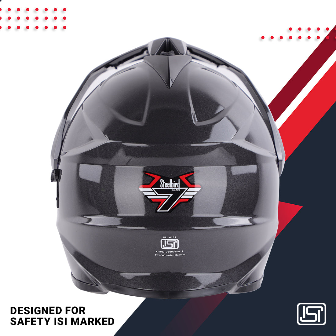 Steelbird GT Off Road ISI Certified Motocross Double Visor Full Face Helmet Outer Clear Visor and Inner Smoke Sun Shield.(Glossy Axis Grey)