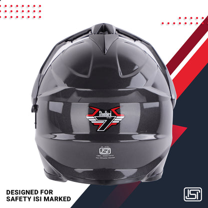 Steelbird GT Off Road ISI Certified Motocross Double Visor Full Face Helmet Outer Clear Visor and Inner Smoke Sun Shield.(Glossy Axis Grey)