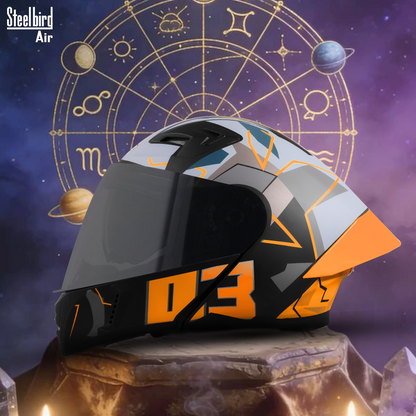 Steelbird SBA-20 03 ISI Certified Flip-Up Graphic Helmet for Men and Women with Inner Chrome Sun Shield .(Glossy Black Orange with Smoke Visor).