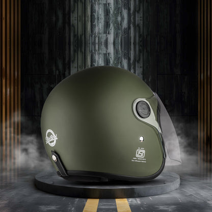 Steelbird SBH-56 Retro Steelbird SBH-56 Retro ISI Certified Open Face Helmet for Men and Women  (Matt Battle Green)