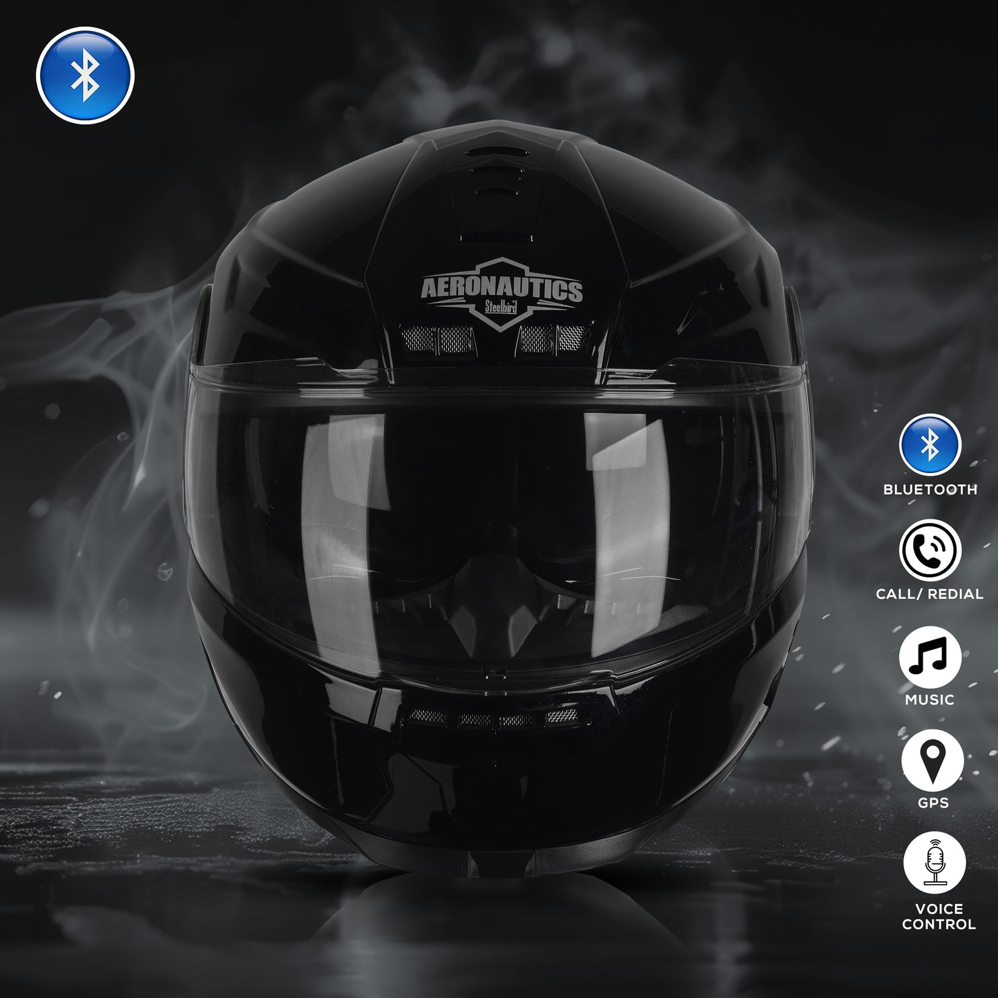 Steelbird Bluetooth Full Face ISI Certified Helmet for Men with Inner Smoke Sun Shield | SBH-40 7Wings