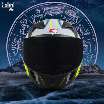 Steelbird SBA-20 02  ISI Certified Flip-Up Graphic Helmet for Men and Women with Inner Chrome Sun Shield .(Glossy Black Neon with Smoke Visor).