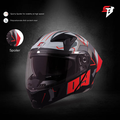 Steelbird SBA-20 02 ISI Certified Flip-Up Graphic Helmet for Men and Women with Inner Chrome Sun Shield .(Glossy Black Red with Smoke Visor)