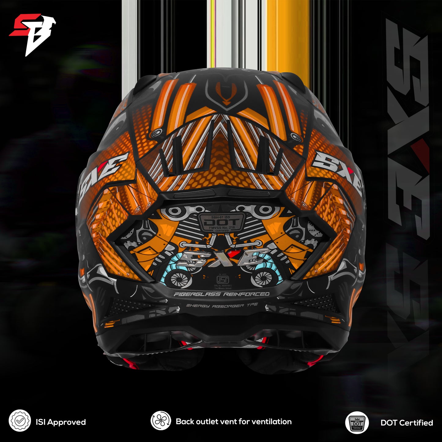 Steelbird SBH-61 SXE X2 Pinlock ISI and Dot Certified Full Face Helmet for Men and with Inner Silver Sunshield (Glossy Black Golden with Smoke Visor).