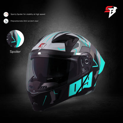 Steelbird SBA-20 09 ISI Certified Flip-Up Graphic Helmet for Men and Women with Inner Chrome Sun Shield. (Glossy Black Jazz Blue with Smoke Visor)