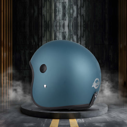 Steelbird SBH-55 Retro ISI Certified Open Face Helmet for Men and Women (Matt Squadron Blue)