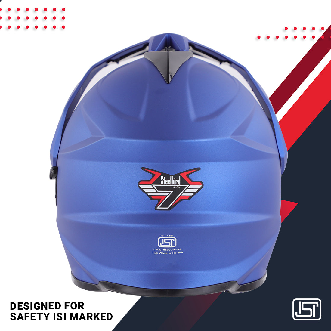 Steelbird GT Off Road ISI Certified Motocross Double Visor Full Face Helmet Outer Clear Visor and Inner Smoke Sun Shield (Matt Y. Blue)