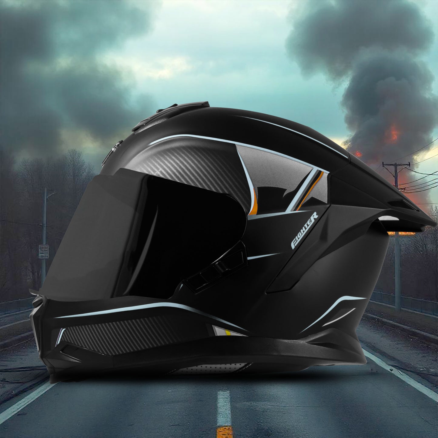 Steelbird SBH-57 Carbon Fighter ISI and DOT Certified Full Face Helmet for Men and Women with Inner Chrome Sun Shield.