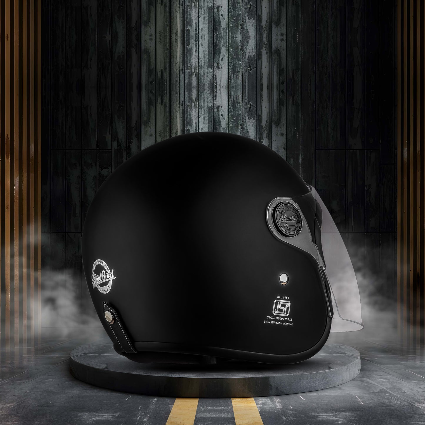 Steelbird SBH-56 Retro ISI Certified Open Face Helmet for Men and Women(Matt Black)