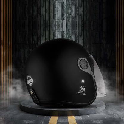 Steelbird SBH-56 Retro ISI Certified Open Face Helmet for Men and Women(Matt Black)