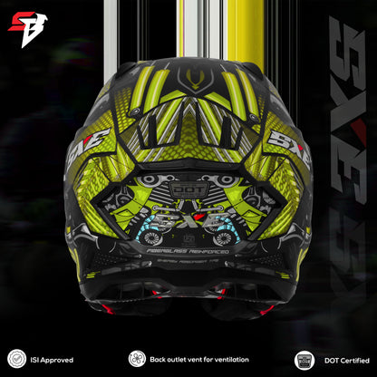 Steelbird SBH 61 SXE X2 ISI and Dot Certified Full Face Helmet for Men and with Inner Silver Sunshield (Glossy Black Neon)