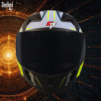 Steelbird SBA-20 04  ISI Certified Flip-Up Graphic Helmet for Men and Women with Inner Chrome Sun Shield .(Glossy Black Neon with Smoke Visor).