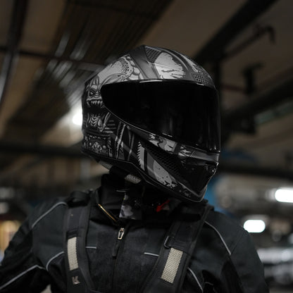 Steelbird SBH-25 Predator ISI Certified Full Face Graphic Helmet for Men and Women (Glossy Black Grey with Inner Smoke Sun Shield)