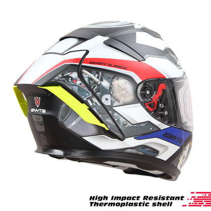 Ignyte IGN-4 Machine ISI/DOT Certified Full Face Graphic Helmet with Outer Anti-Fog Clear Visor and Inner Smoke Sun Shield (Glossy White Blue)