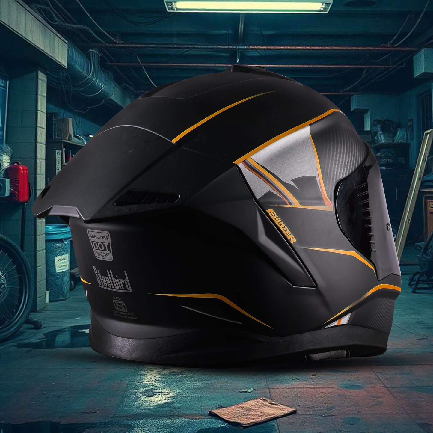 Steelbird SBH-57 Carbon Fighter ISI and DOT Certified Full Face Helmet for Men and Women with Inner Chrome Sun Shield.