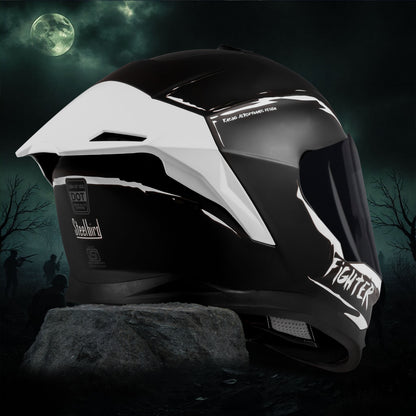 Steelbird SBH-57 Fighter F2 Graphic Helmet ISI and DOT Certified Full Face Helmet for Men with Inner Silver Sun Shield (Glossy Black White)