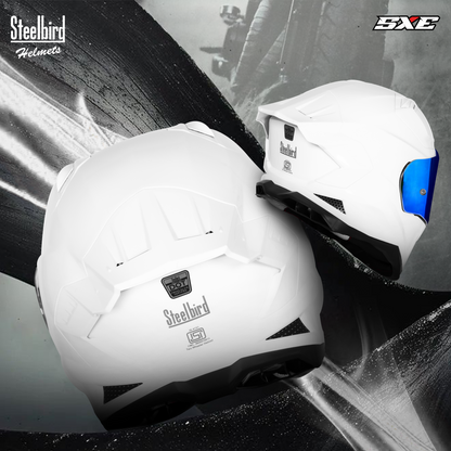 Steelbird SBH-61 SXE  Pinlock ISI and Dot Certified Full Face Helmet for Men with Inner Silver Sunshield . Clear With Chrome Visor.