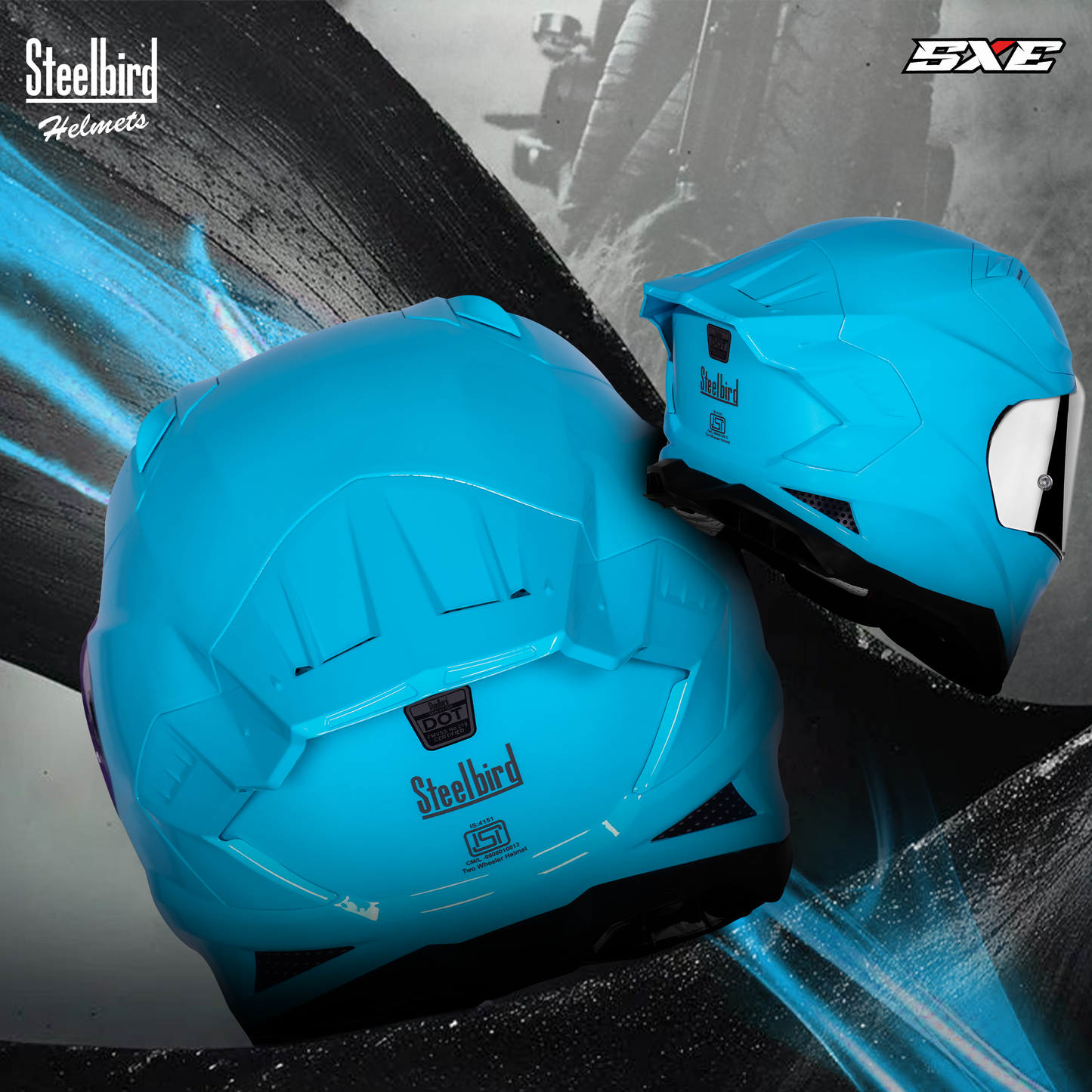 Steelbird SBH-61 SXE TPE Edition ISI and Dot Certified Full Face Helmet for Men with Inner Silver Sunshield . Clear With Chrome Visor.
