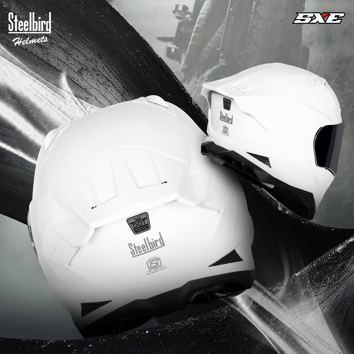 Steelbird SBH-61 SXE  ISI and Dot Certified Full Face Helmet for Men with Inner Silver Sunshield . Clear With Smoke Visor.