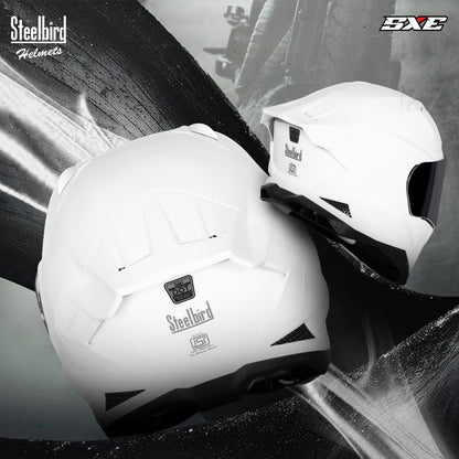Steelbird SBH-61 SXE  ISI and Dot Certified Full Face Helmet for Men with Inner Silver Sunshield . Clear With Smoke Visor.