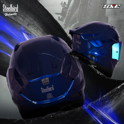 Steelbird SBH-61 SXE TPE Edition ISI and Dot Certified Full Face Helmet for Men with Inner Silver Sunshield . Clear With Chrome Visor.