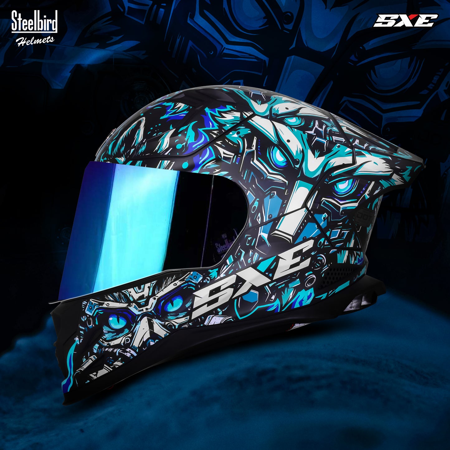 Steelbird SBH-61 SXE X1 ISI and Dot Certified Full Face Helmet for Men with Inner Silver Sunshield .Clear Visor With Extra Chrome.