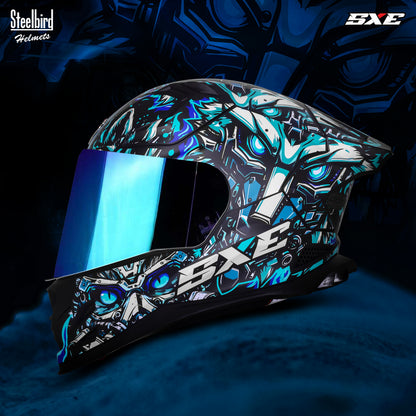 Steelbird SBH-61 SXE X1 ISI and Dot Certified Full Face Helmet for Men with Inner Silver Sunshield .Clear Visor With Extra Chrome.
