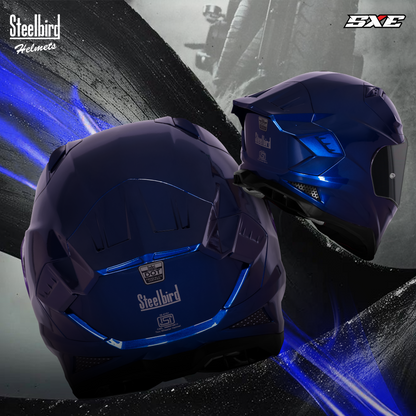 Steelbird SBH-61 SXE  Pinlock ISI and Dot Certified Full Face Helmet for Men with Inner Silver Sunshield . Clear With Smoke Visor.