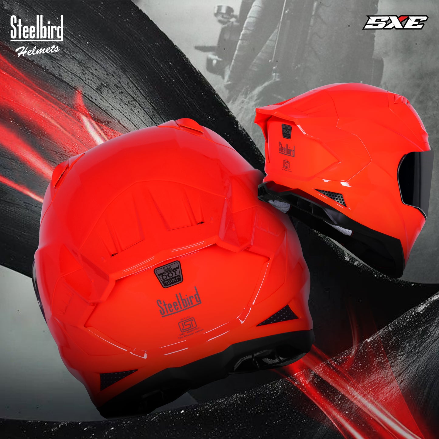 Steelbird SBH-61 SXE ISI and Dot Certified Full Face Helmet for Men with Inner Silver Sunshield . Clear With Smoke Visor.