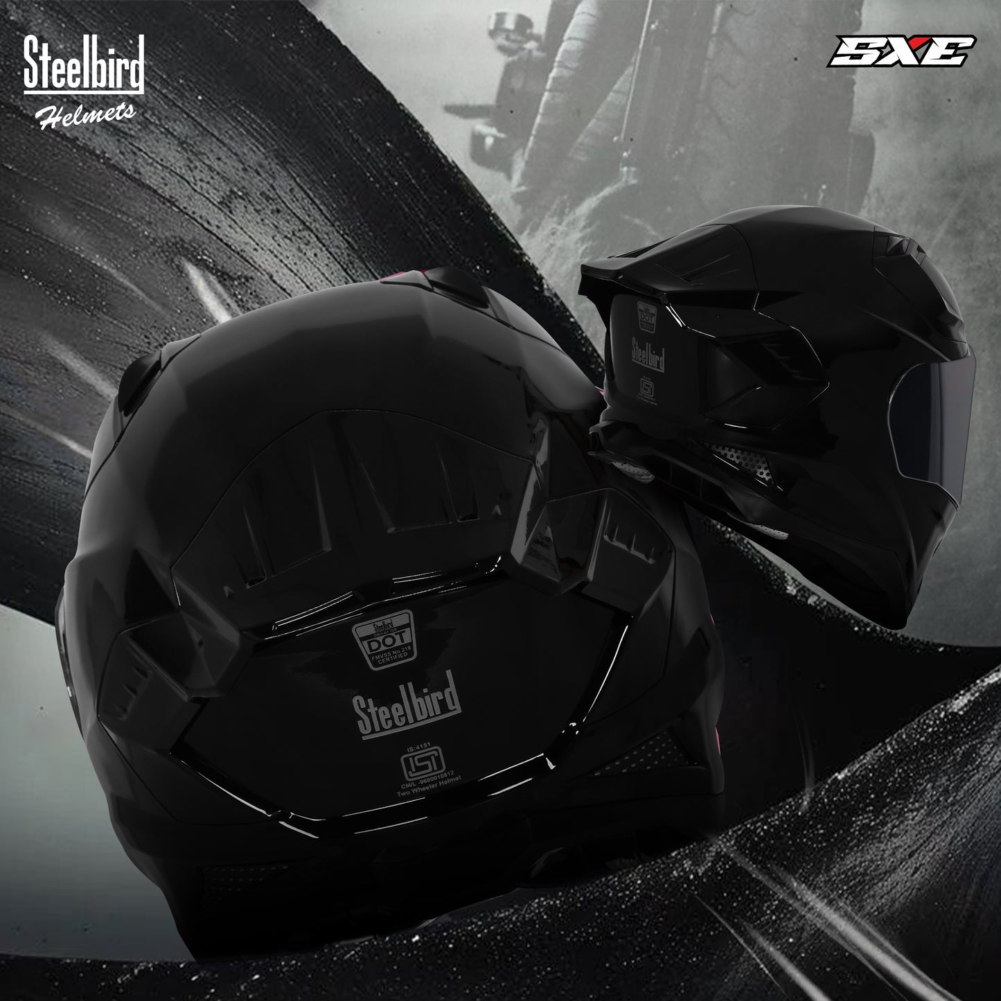 Steelbird SBH-61 SXE TPE Edition ISI and Dot Certified Full Face Helmet for Men with Inner Silver Sunshield . Clear With Smoke Visor.