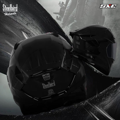 Steelbird SBH-61 SXE TPE Edition ISI and Dot Certified Full Face Helmet for Men with Inner Silver Sunshield . Clear With Smoke Visor.