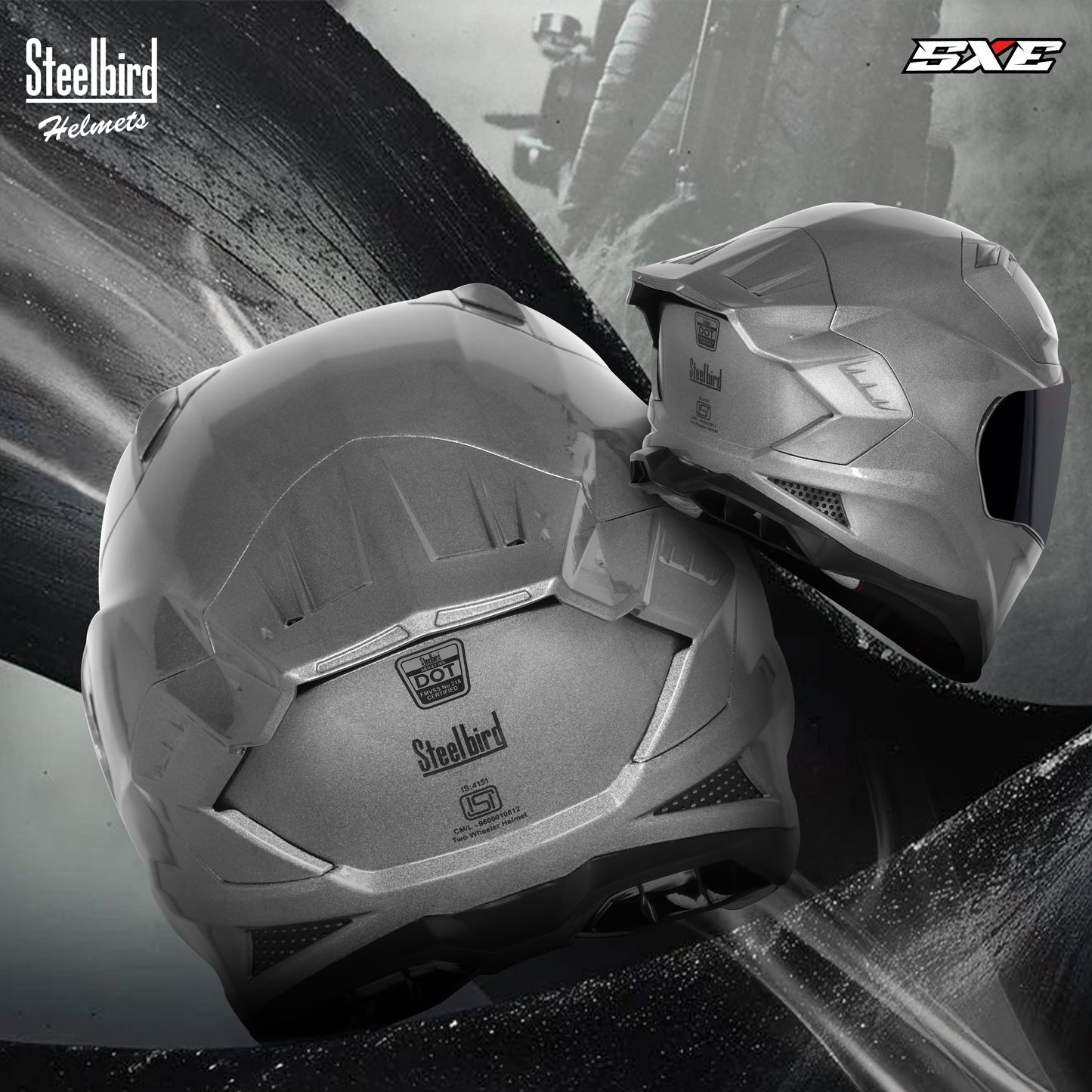 Steelbird SBH-61 SXE TPE Edition ISI and Dot Certified Full Face Helmet for Men with Inner Silver Sunshield . Clear With Smoke Visor.