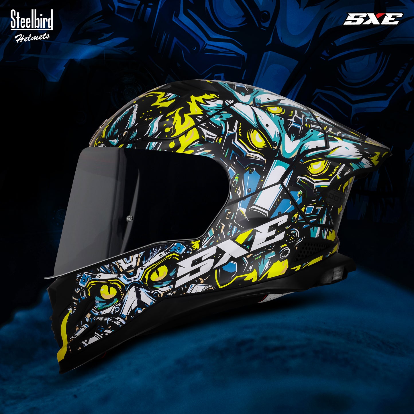 Steelbird SBH-61 SXE X1 Pinlock ISI and Dot Certified Full Face Helmet for Men with Inner Silver Sunshield .Anti Fog Visor.