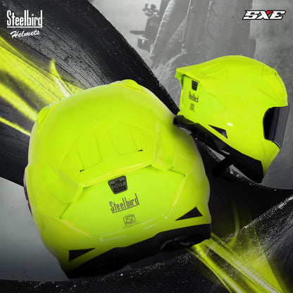 Steelbird SBH-61 SXE ISI and Dot Certified Full Face Helmet for Men with Inner Silver Sunshield . Clear With Smoke Visor.