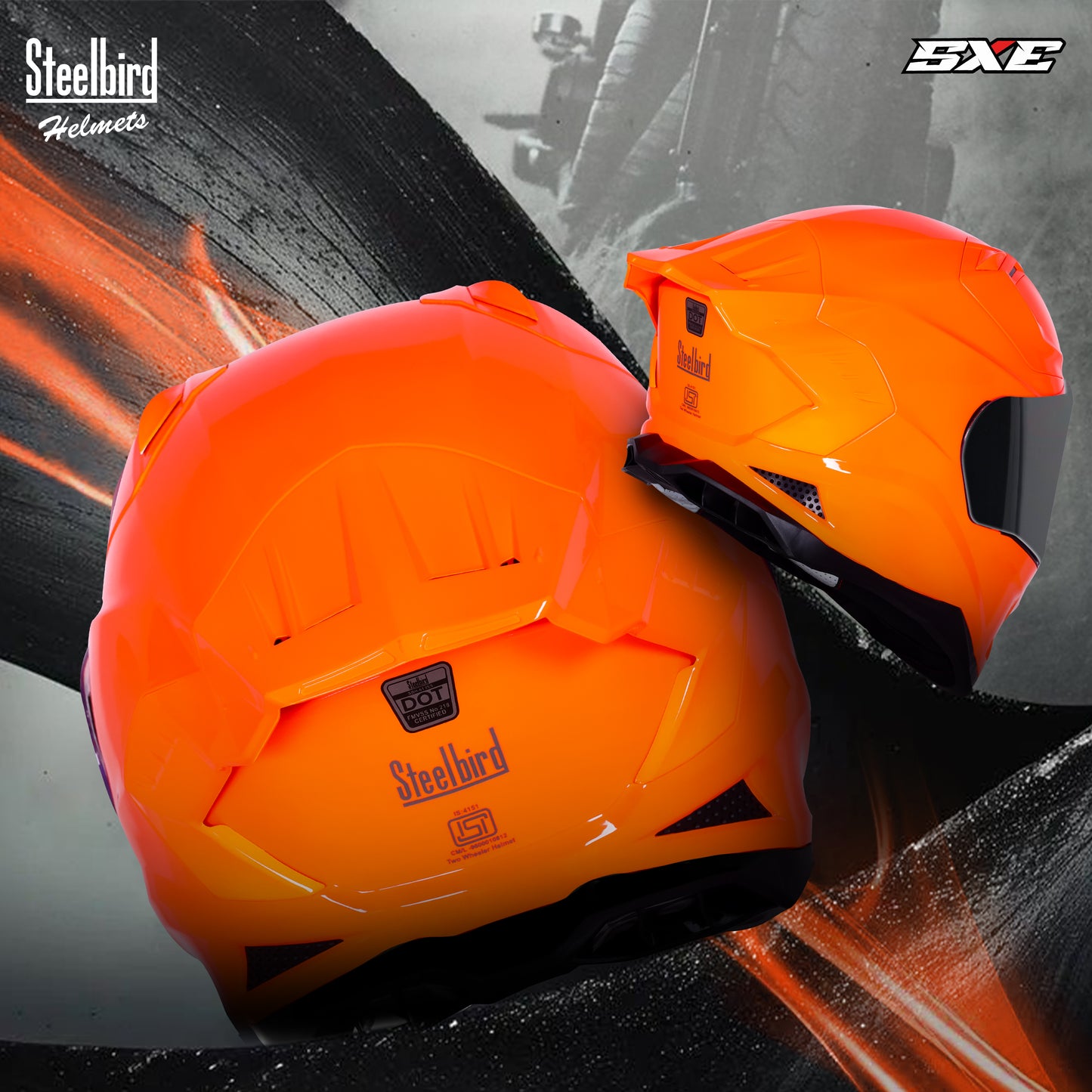 Steelbird SBH-61 SXE ISI and Dot Certified Full Face Helmet for Men with Inner Silver Sunshield . Clear With Smoke Visor.