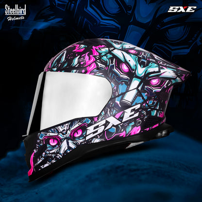 Steelbird SBH-61 SXE X1 ISI and Dot Certified Full Face Helmet for Men with Inner Silver Sunshield .Clear Visor With Extra Chrome.