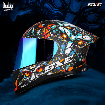 Steelbird SBH-61 SXE X1 ISI and Dot Certified Full Face Helmet for Men with Inner Silver Sunshield .Clear Visor With Extra Chrome.