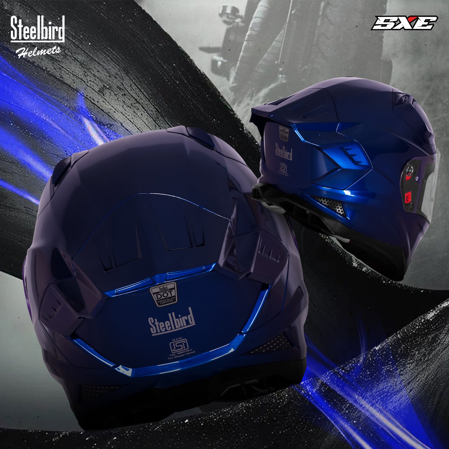 Steelbird SBH-61 SXE  Pinlock ISI and Dot Certified Full Face Helmet for Men with Inner Silver Sunshield . Clear With Anti Fog Shield.