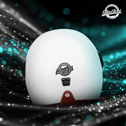 Steelbird SBH 65 Retro 3.0 DOT and ISI Certified Open Face Helmet for Men and Women . (Glossy White)