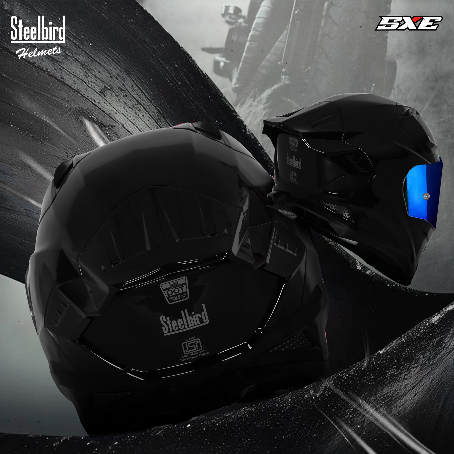 Steelbird SBH-61 SXE  TPE Edition ISI and Dot Certified Full Face Helmet for Men with Inner Silver Sunshield . Clear With Chrome Visor.
