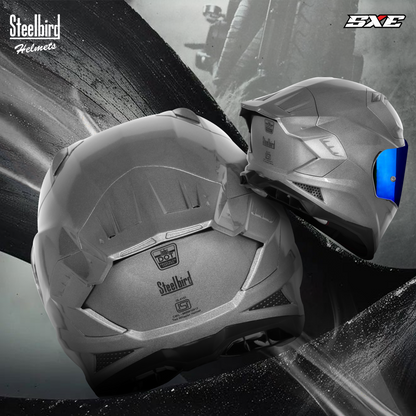 Steelbird SBH-61 SXE ISI and Dot Certified Full Face Helmet for Men with Inner Silver Sunshield . Clear With Chrome Visor.