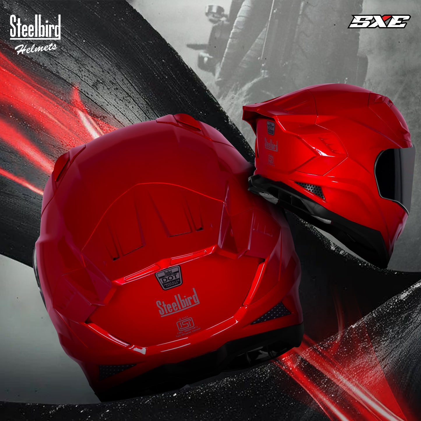 Steelbird SBH-61 SXE TPE Edition ISI and Dot Certified Full Face Helmet for Men with Inner Silver Sunshield . Clear With Smoke  Visor.