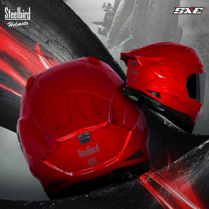 Steelbird SBH-61 SXE TPE Edition ISI and Dot Certified Full Face Helmet for Men with Inner Silver Sunshield . Clear With Smoke  Visor.